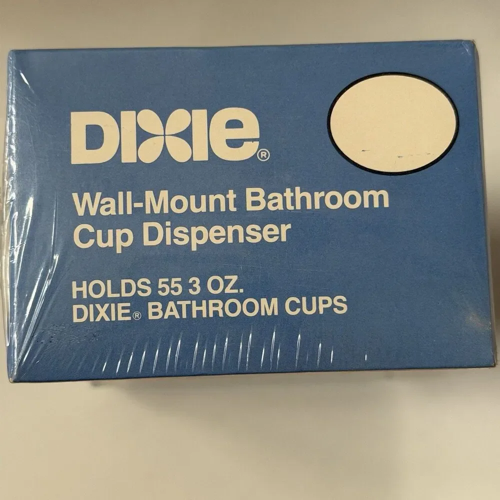 Vintage 1987 Dixie Bathroom Wall Mount Cup Dispenser and Cups NOS USA